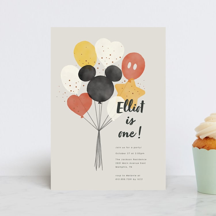 "Disney's Mickey Balloon Bunch" - Children's Birthday Party Invitations in Cream by Adelyn T. - Front