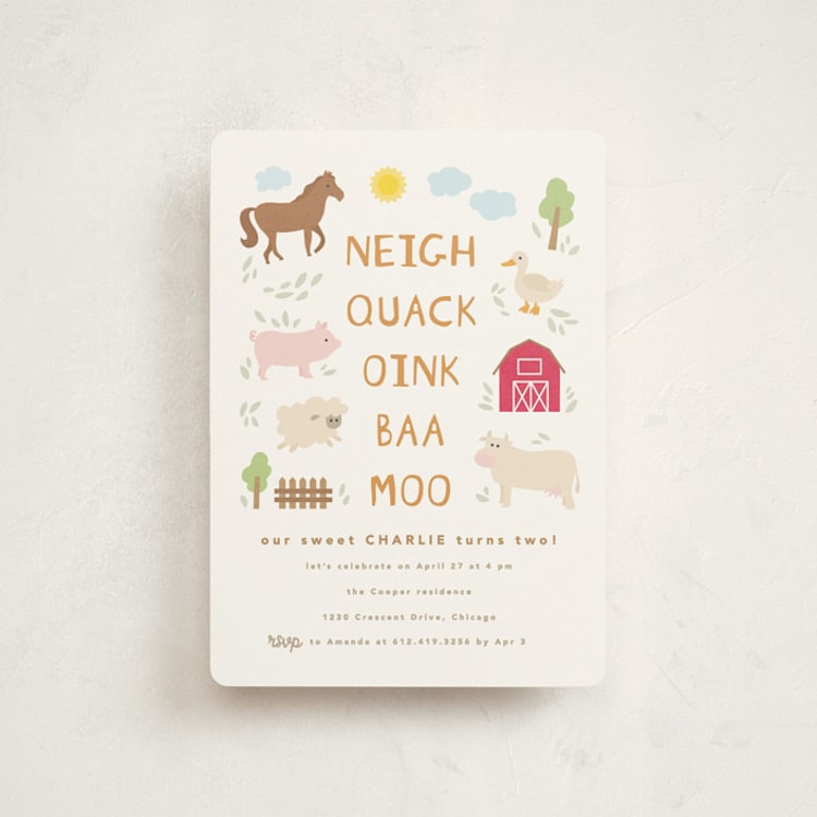 "Barnyard noises" - Children's Birthday Party Invitations in Cotton by Creo Study - Front