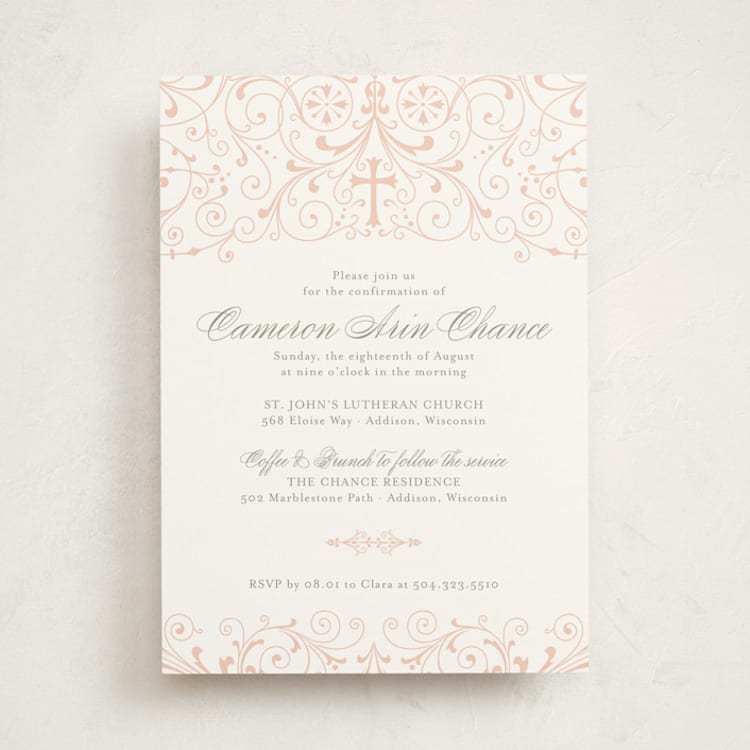 "Graceful" - Confirmation Invitations in Soft Peach by Sarah Brown - Front