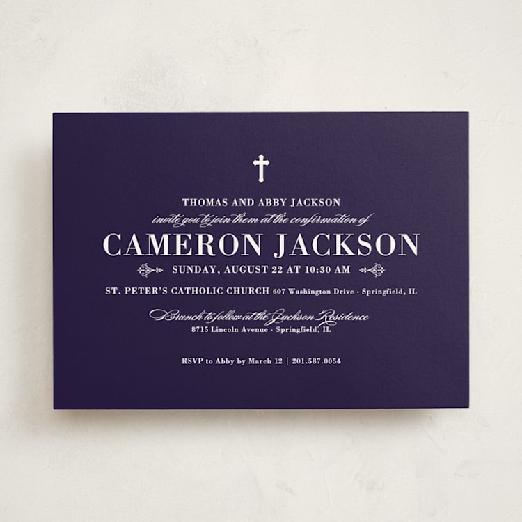 "Veracious" - Confirmation Invitations in Marine by Sarah Brown - Front