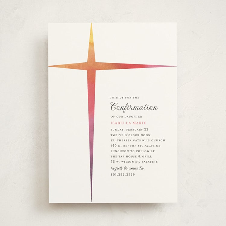 "Ombre Cross" - Confirmation Invitations in Vanilla by Beth Schneider - Front