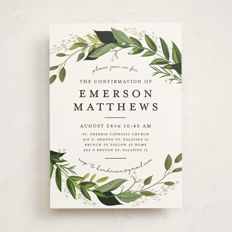 "Vines of Green" - Confirmation Invitations in Fern by Susan Moyal - Front