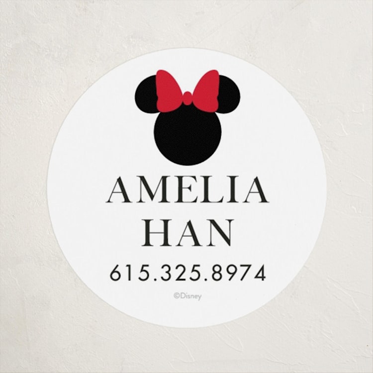 "Disney Simply Minnie" - Custom Name Labels in Strawberry by Julee London - Front