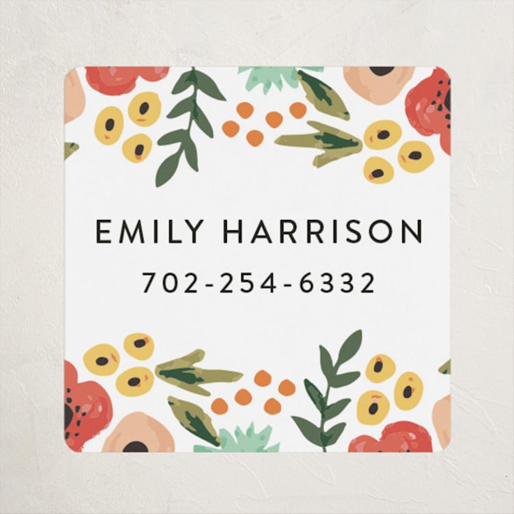 "Watercolor Flowers" - Custom Name Labels in Ruby by Haley McCoy - Front