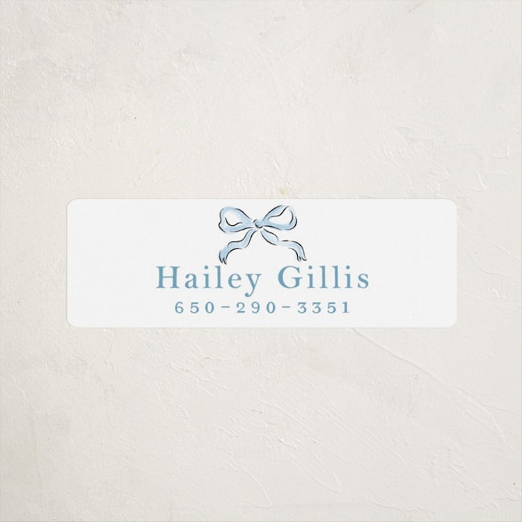 "Bow" - Custom Name Labels in Bluebell by Helena Vitto - Front