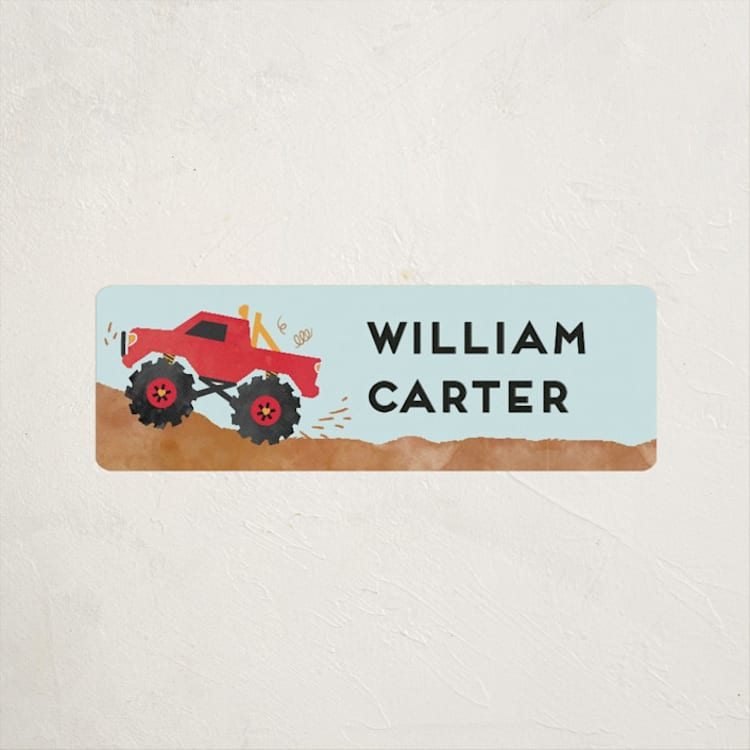 "wheelie truck" - Custom Name Labels in Berry by Kanika Mathur - Front
