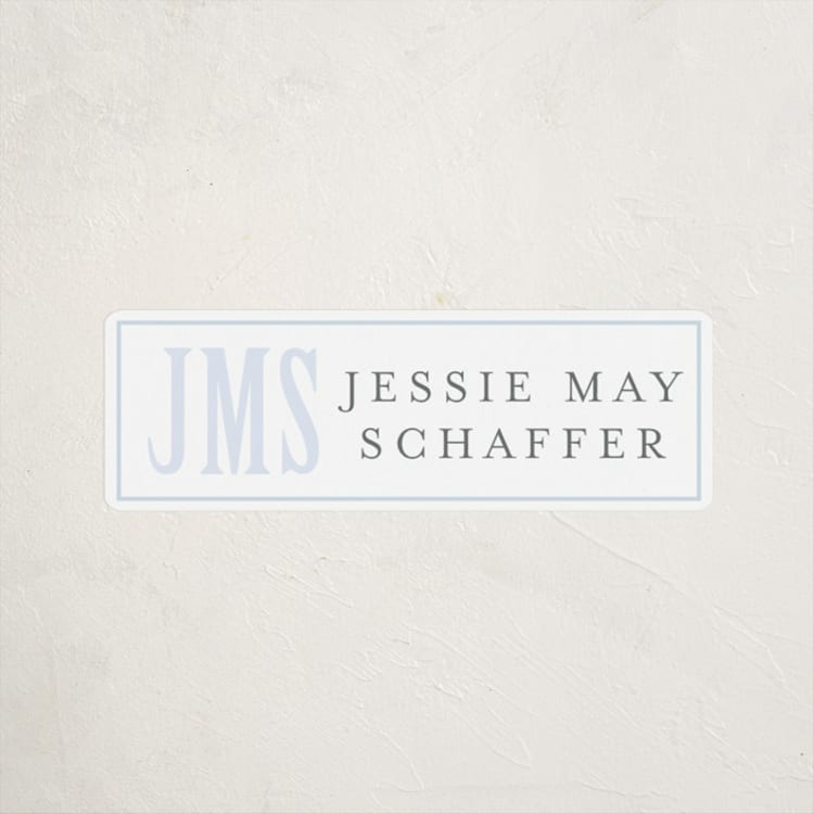 "Classic monogram" - Custom Name Labels in Sky by Erin Hodges - Front