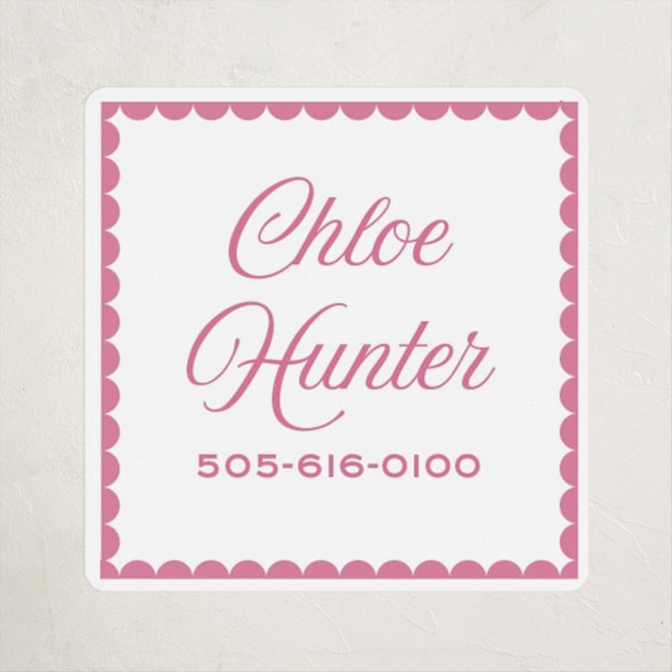 "Scalloped Trim" - Custom Name Labels in Hibiscus by Alexandra Cohn - Front
