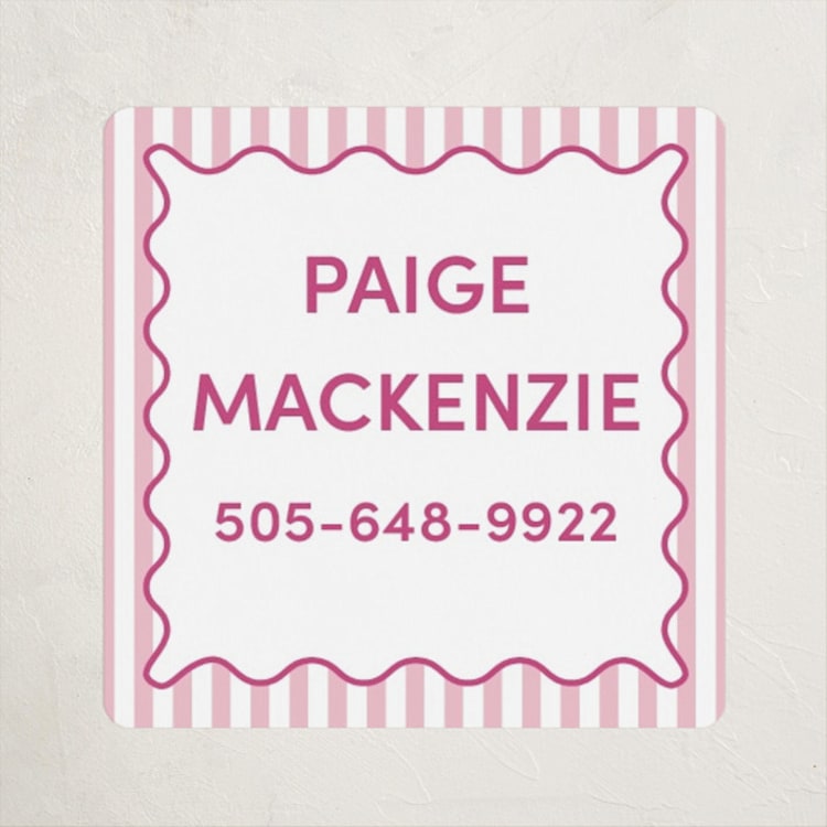 "Stripes & Squiggles" - Custom Name Labels in Bubblegum by Meredith Collie - Front