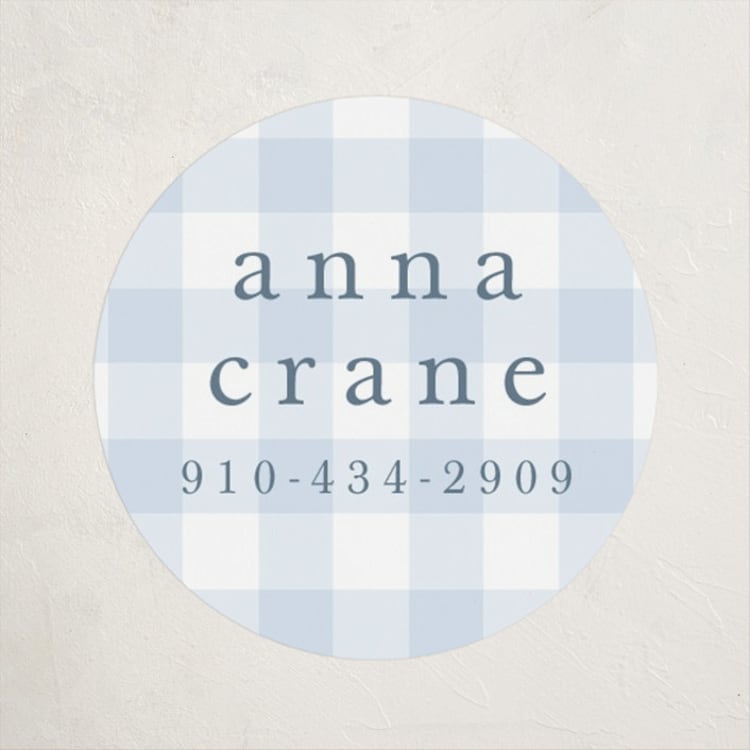 "Gingham" - Custom Name Labels in Bluebell by Stacey Meacham - Front