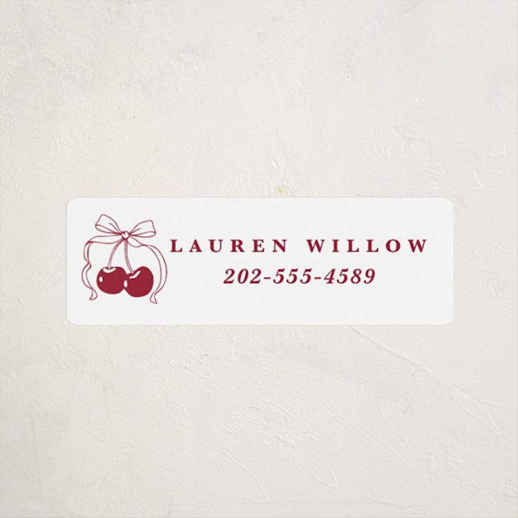 "Classic Cherries" - Custom Name Labels in Bing Cherry by Charter Oaks Creative - Front