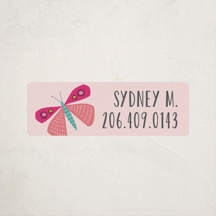 "Bright Butterfly" - Custom Name Labels in Bubblegum by Karidy Walker - Front