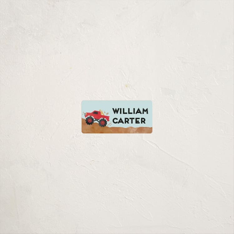 "wheelie truck" - Custom Name Labels in Berry by Kanika Mathur - Front