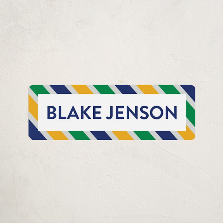 "Preppy Stripe" - Custom Name Labels in Seaweed by Jessica Ogden - Front