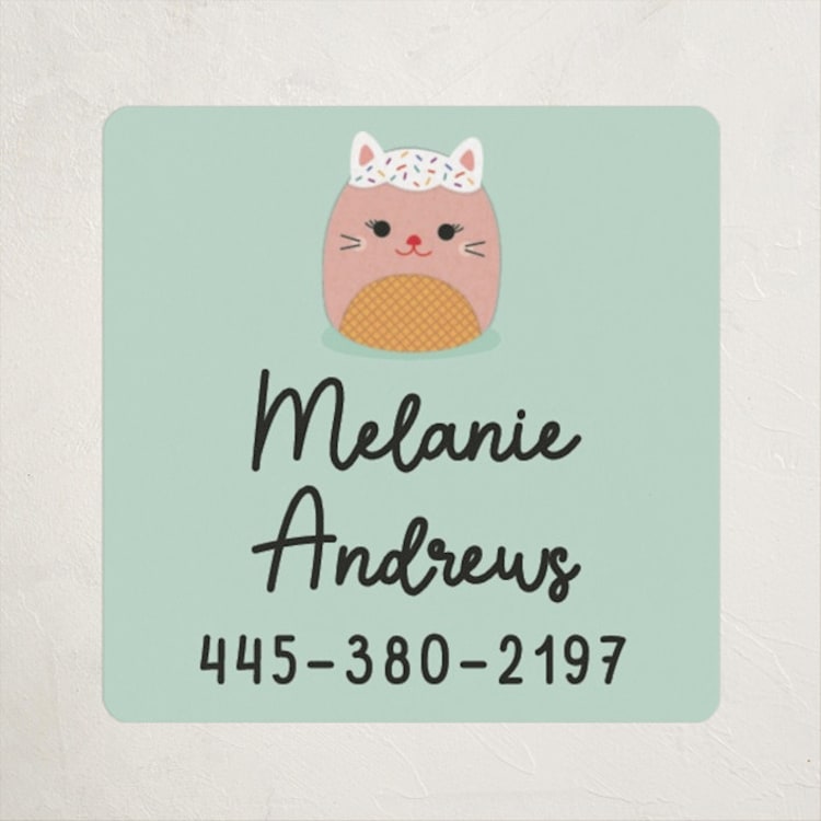 "Hugs & Squishes" - Custom Name Labels in Mint by Erica Krystek - Front