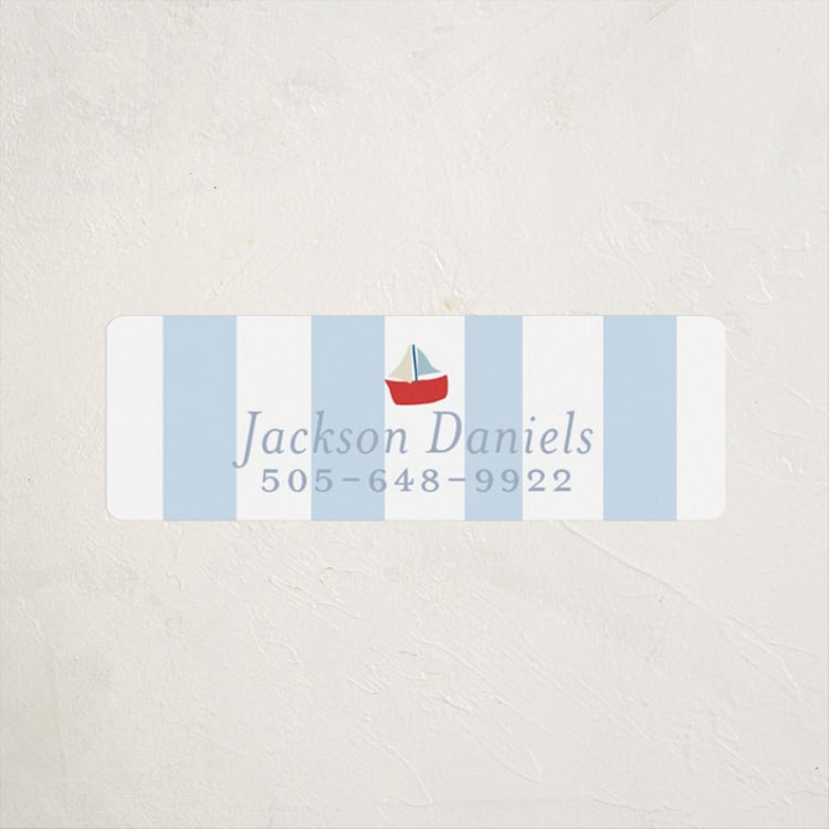 "Sail Boats Baby" - Custom Name Labels in Periwinkle by Angela Thompson - Front