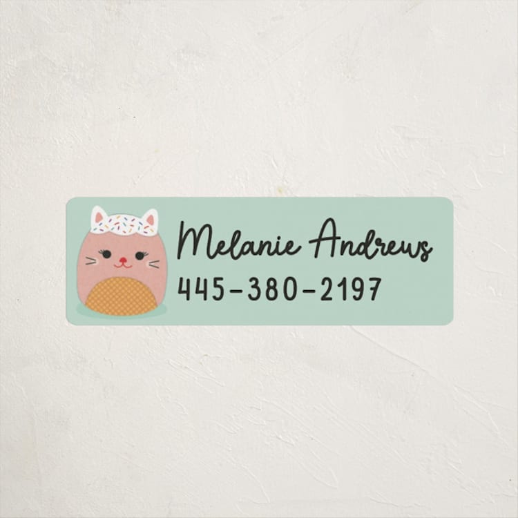 "Hugs & Squishes" - Custom Name Labels in Mint by Erica Krystek - Front