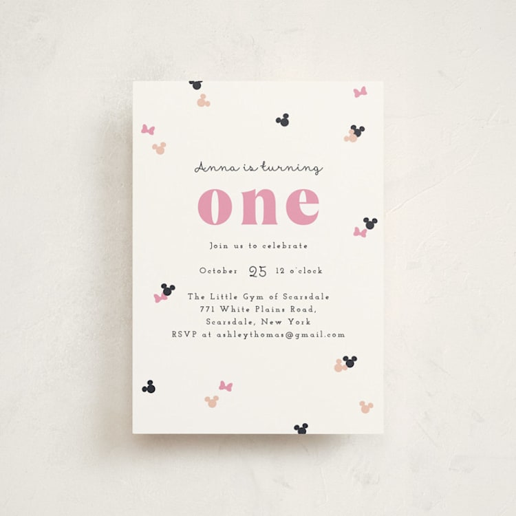 "Disney's Minnie Mouse Confetti" - Children's Birthday Party Invitations in Peony by Annie Holmquist - Front
