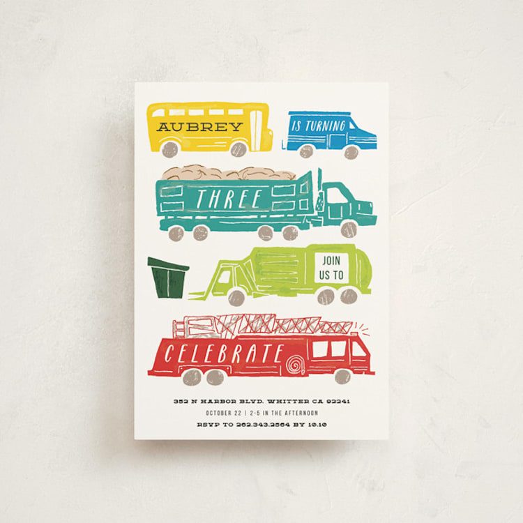 "Things that G0" - Children's Birthday Party Invitations in Bright Turquoise by Shiny Penny Studio - Front
