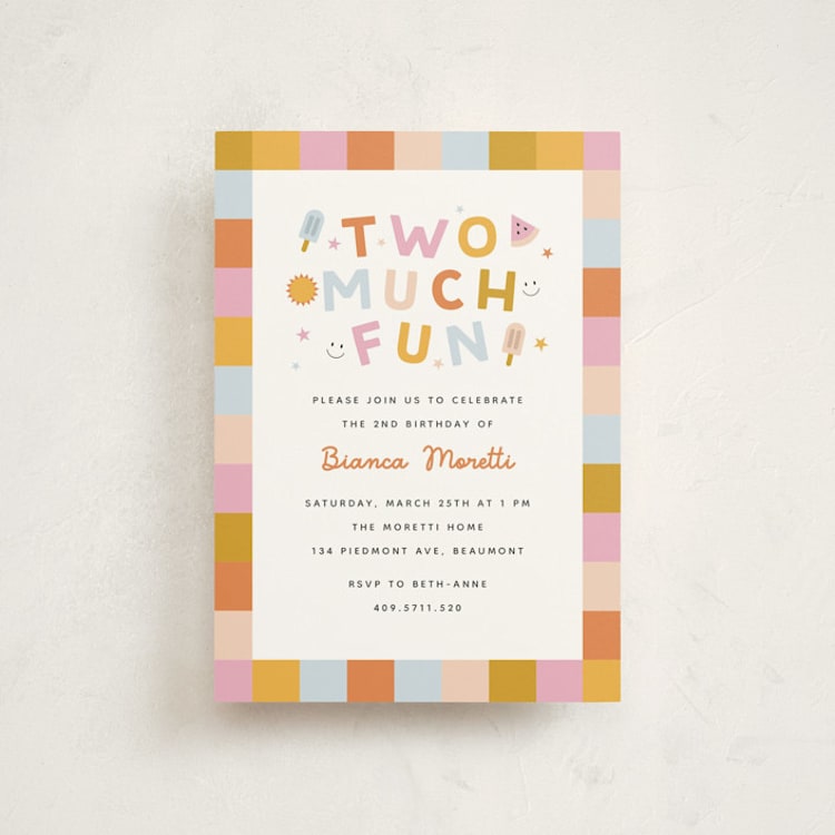 "Two Much Fun" - Children's Birthday Party Invitations in Gumdrop by Carmia C. - Front
