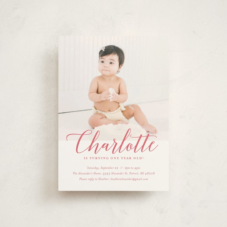 "Big Script" - Children's Birthday Party Invitations in Blush by Genna Blackburn - Front
