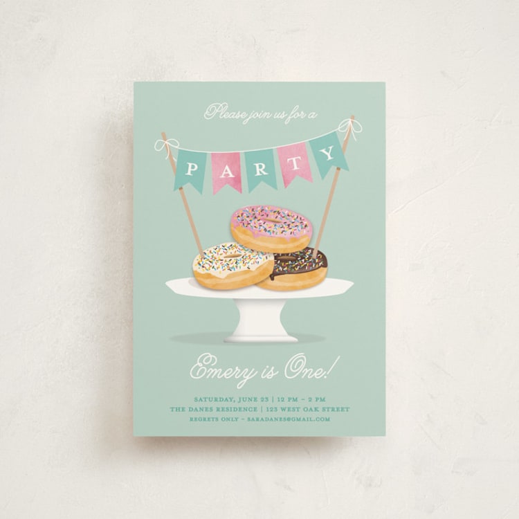 "Everyone Loves Donuts" - Children's Birthday Party Invitations in Neptune by Kerry Doyle - Front