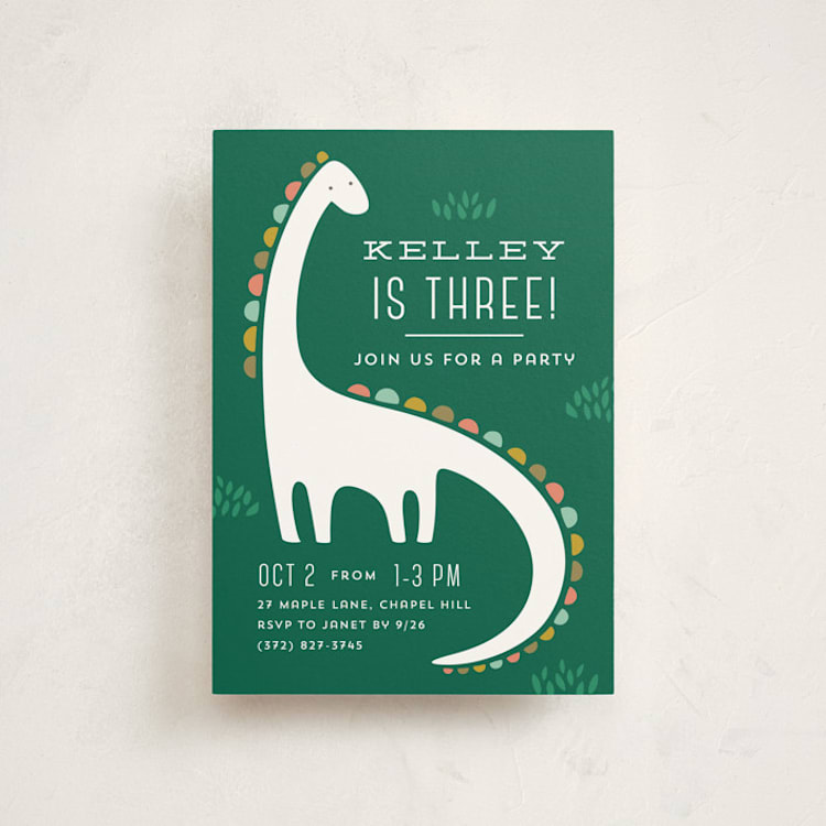 "Dinotastic" - Children's Birthday Party Invitations in Palm by Laura Hankins - Front
