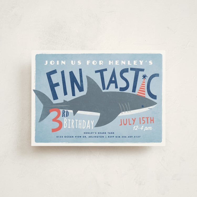 "Shark Tank" - Children's Birthday Party Invitations in Sky by Karidy Walker - Front