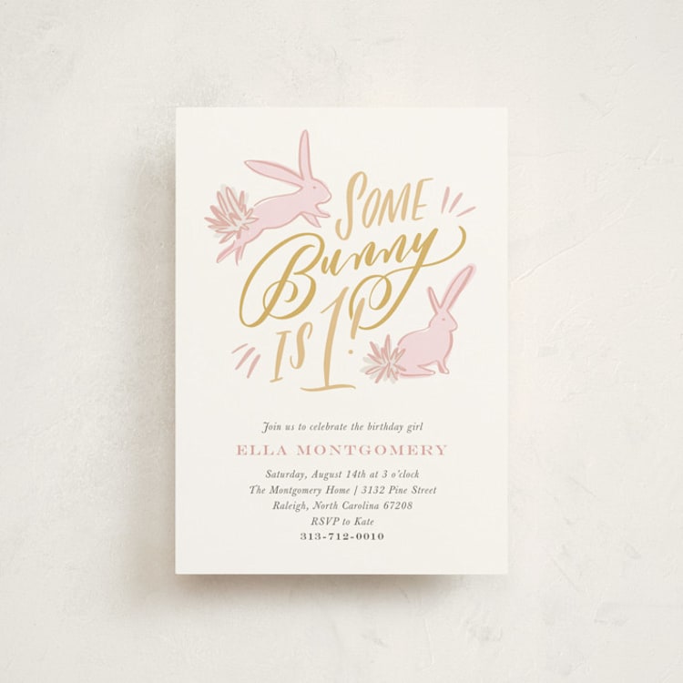 "Some Bunny" - Children's Birthday Party Invitations in Peony by Julie Murray - Front