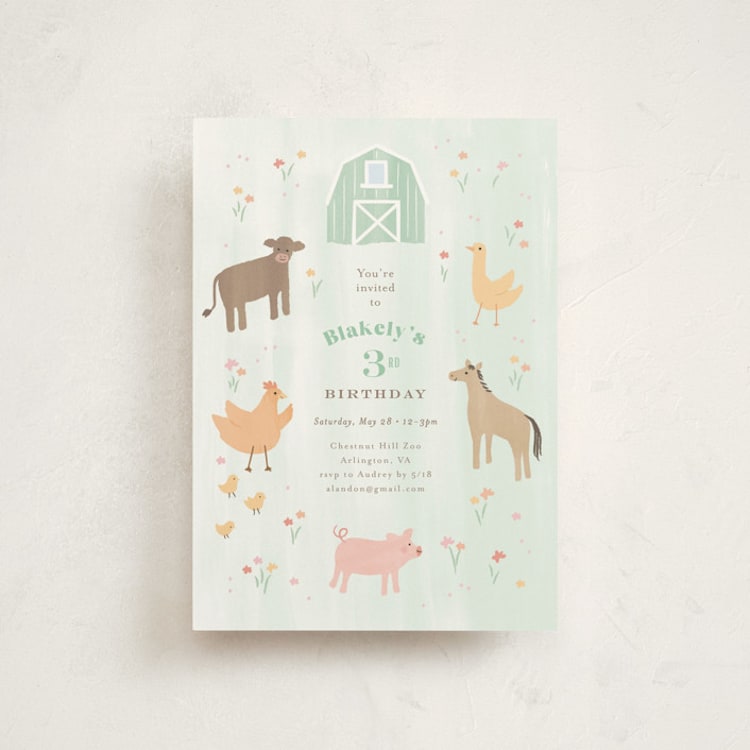 "storybook farm" - Children's Birthday Party Invitations in Mint by Jennifer Wick - Front