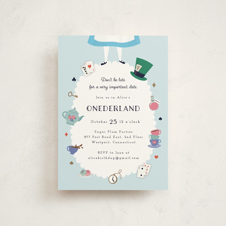 "Disney's Alice In Wonderland Birthday" - Children's Birthday Party Invitations in Sky by Annie Holmquist - Front