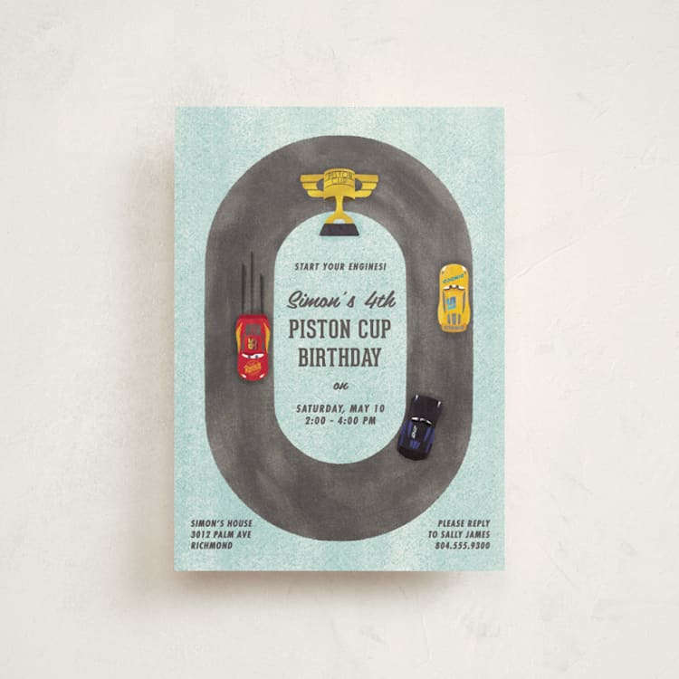 "Disney and Pixar Cars Dinoco 400" - Children's Birthday Party Invitations in Sky by Carly Reed Walker - Front