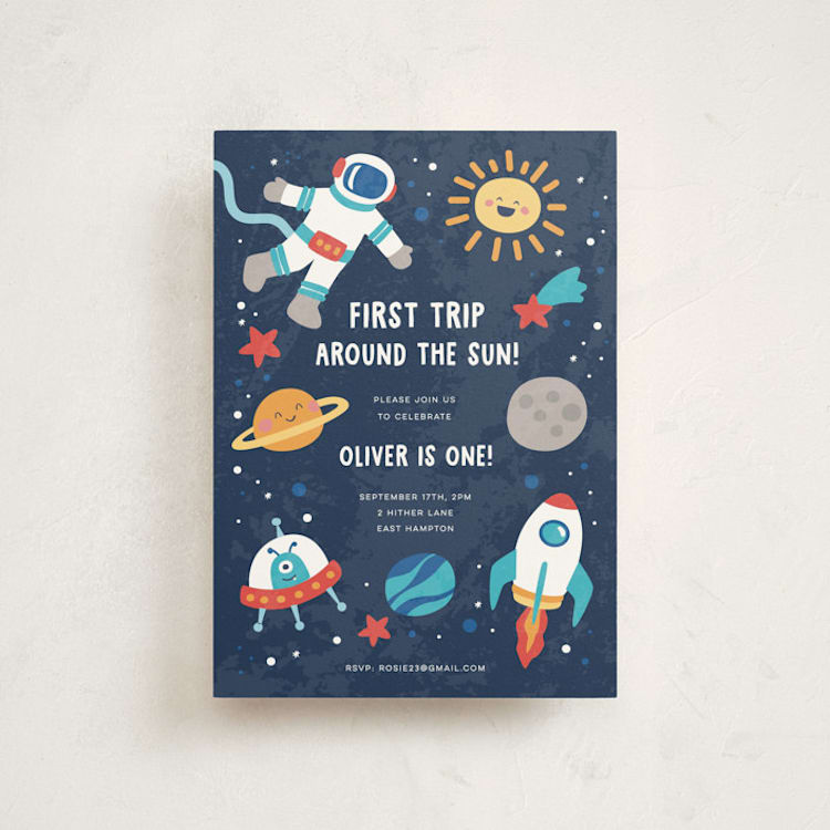 "space age" - Children's Birthday Party Invitations in Midnight by peetie design - Front