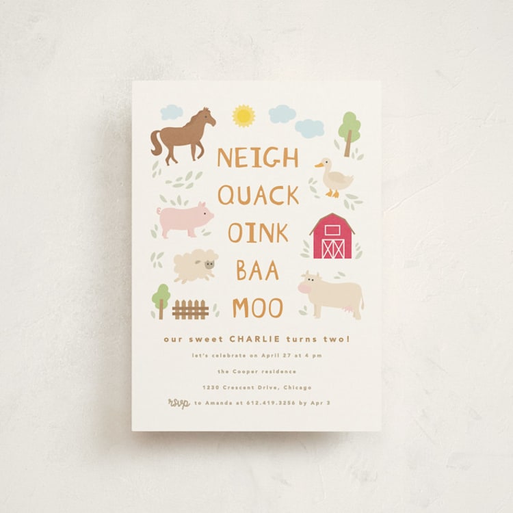 "Barnyard noises" - Children's Birthday Party Invitations in Cotton by Creo Study - Front