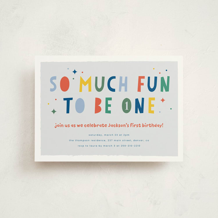 "One is So Fun" - Children's Birthday Party Invitations in Dino by Ashlee Townsend - Front