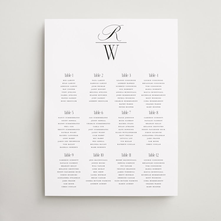 "Initial" - Custom Seating Charts in Silk by Hudson meet Rose - Front