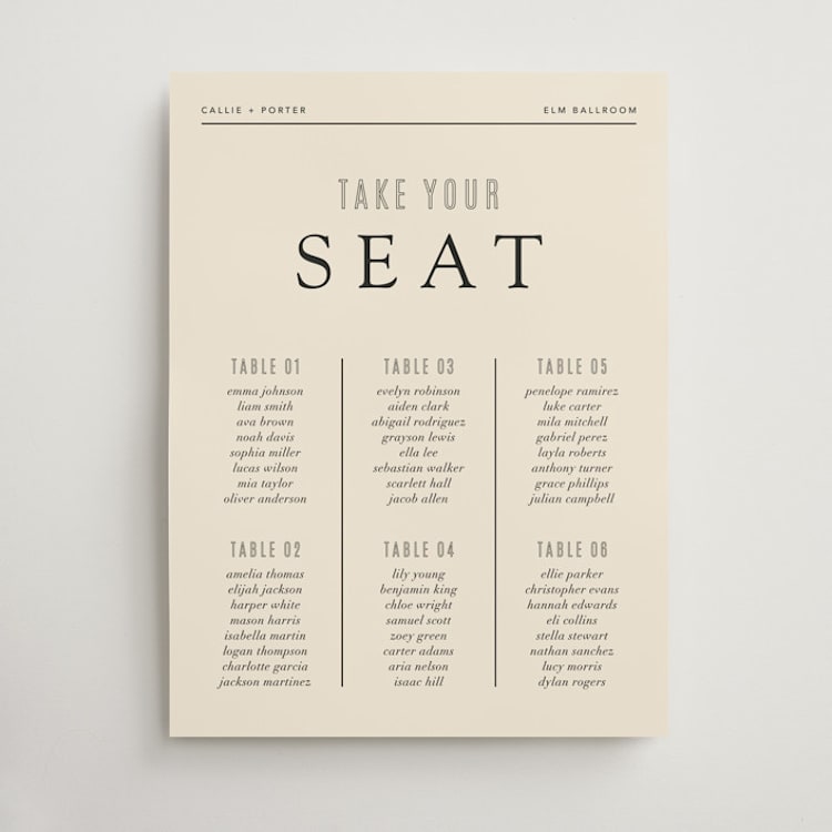 "Headliner" - Custom Seating Charts in Onyx by Kindred Fields - Front