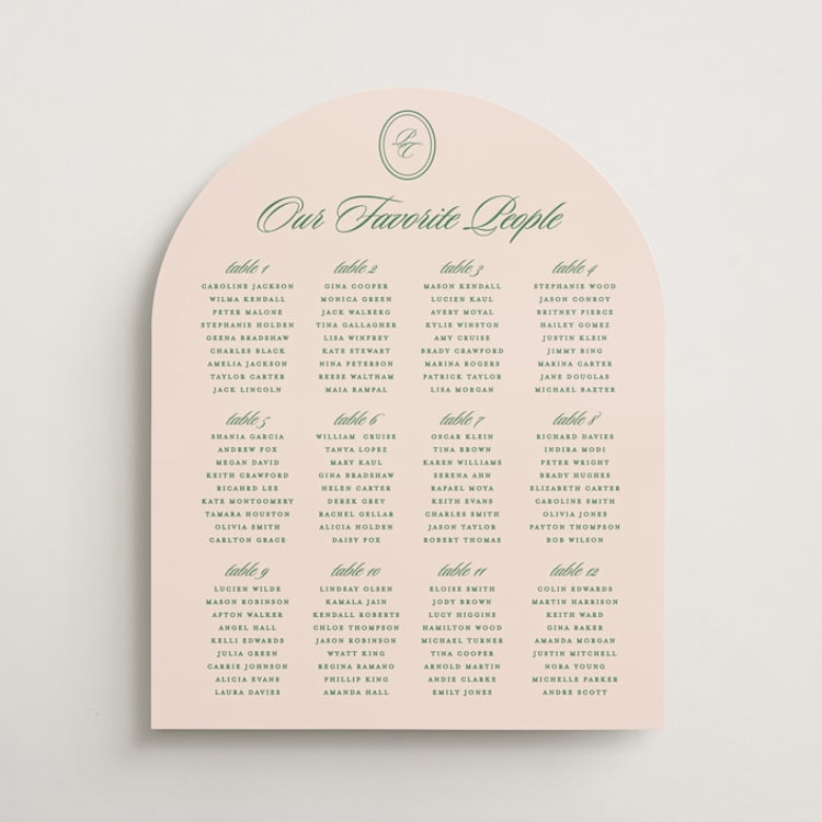 "Scripted" - Custom Seating Charts in Emerald by Creo Study - Front
