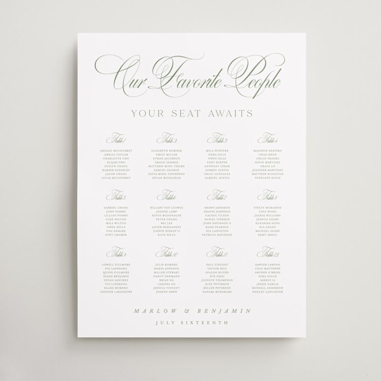 "Chic Script" - Custom Seating Charts in Garden by Kelly Schmidt - Front