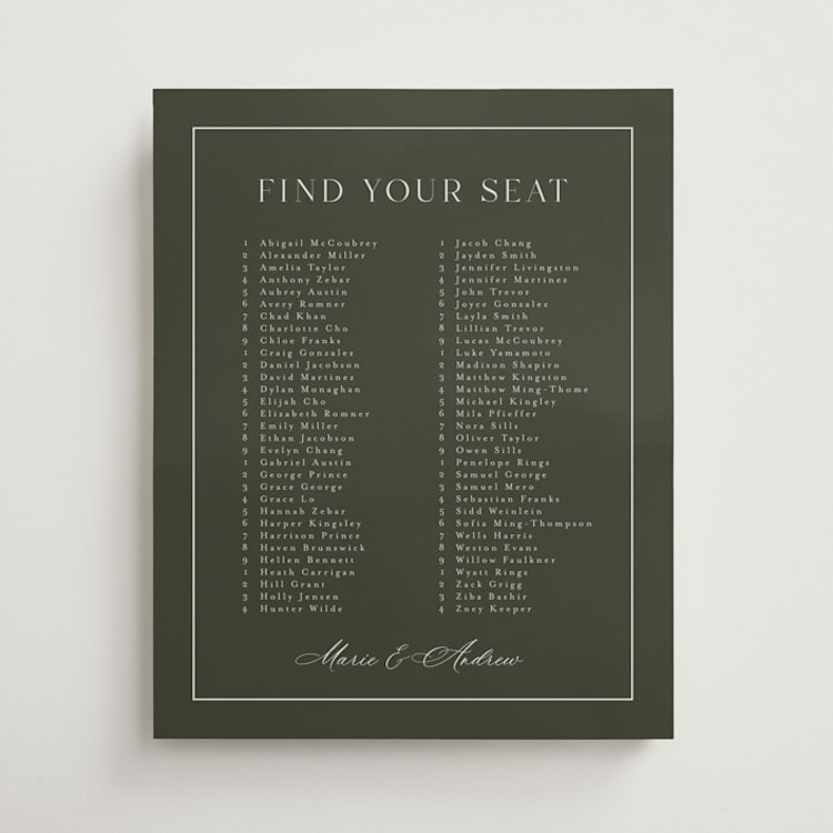 "Refined" - Custom Seating Charts in Olive by Nicole Walsh - Front