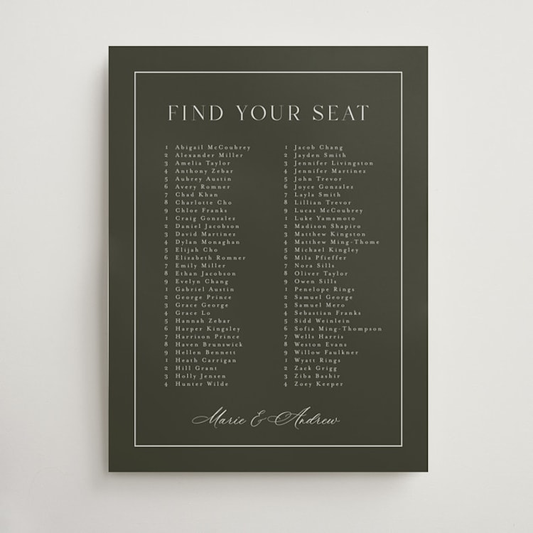 "Refined" - Custom Seating Charts in Olive by Nicole Walsh - Front