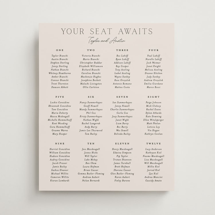 "In Love" - Custom Seating Charts in Linen by Vanessa Doyle - Front