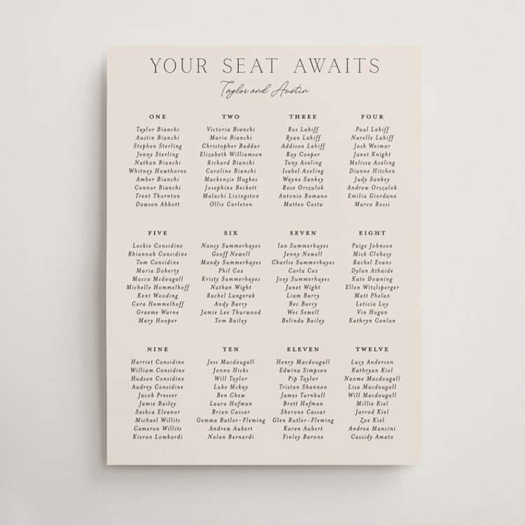 "In Love" - Custom Seating Charts in Linen by Vanessa Doyle - Front