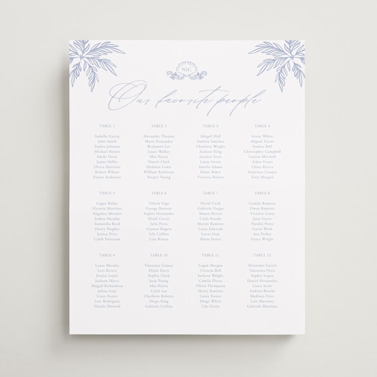 "Ocean Dreams" - Custom Seating Charts in Pale Cerulean by Sabrin Deirani - Front