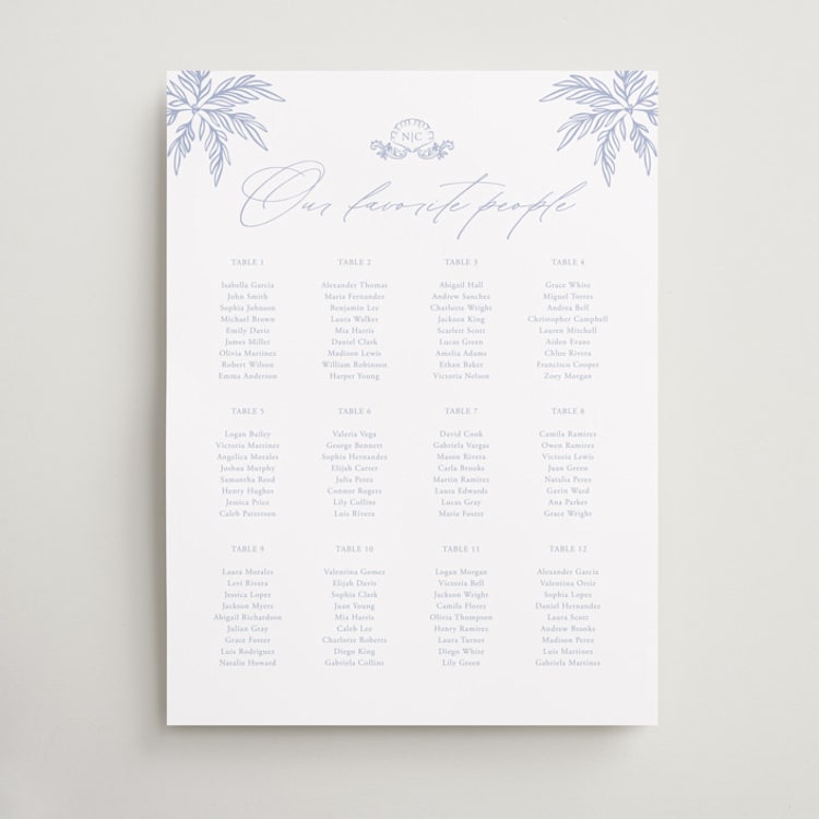 "Ocean Dreams" - Custom Seating Charts in Pale Cerulean by Sabrin Deirani - Front