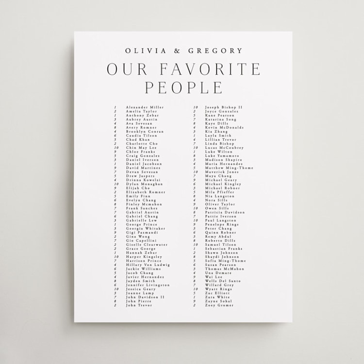 "Classy Type" - Custom Seating Charts in Lily by Hooray Creative - Front