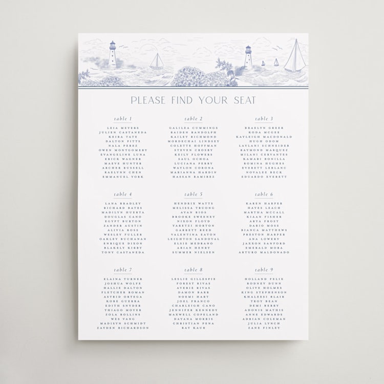 "Coastal Toile" - Custom Seating Charts in Periwinkle by Jenna Holcomb - Front