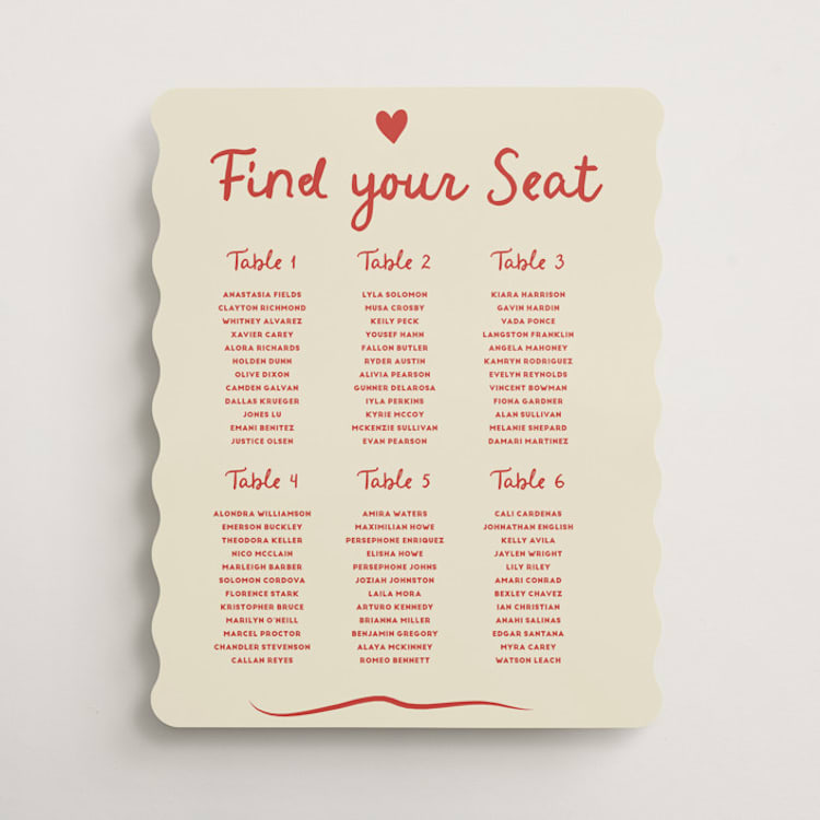 "Big Heart Wedding" - Custom Seating Charts in Cherry by Ani Somi - Front