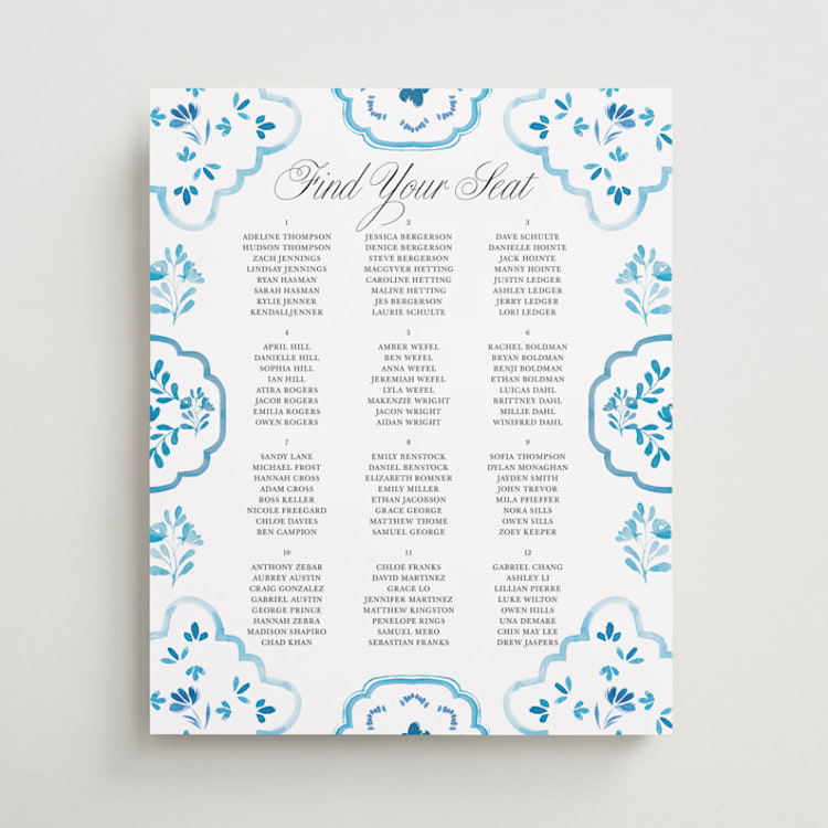 "Almafi" - Custom Seating Charts in Cerulean by Itsy Belle Studio - Front