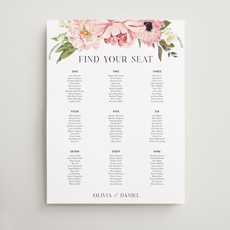 "Timeless Blooms" - Custom Seating Charts in Peony by Susan Moyal - Front